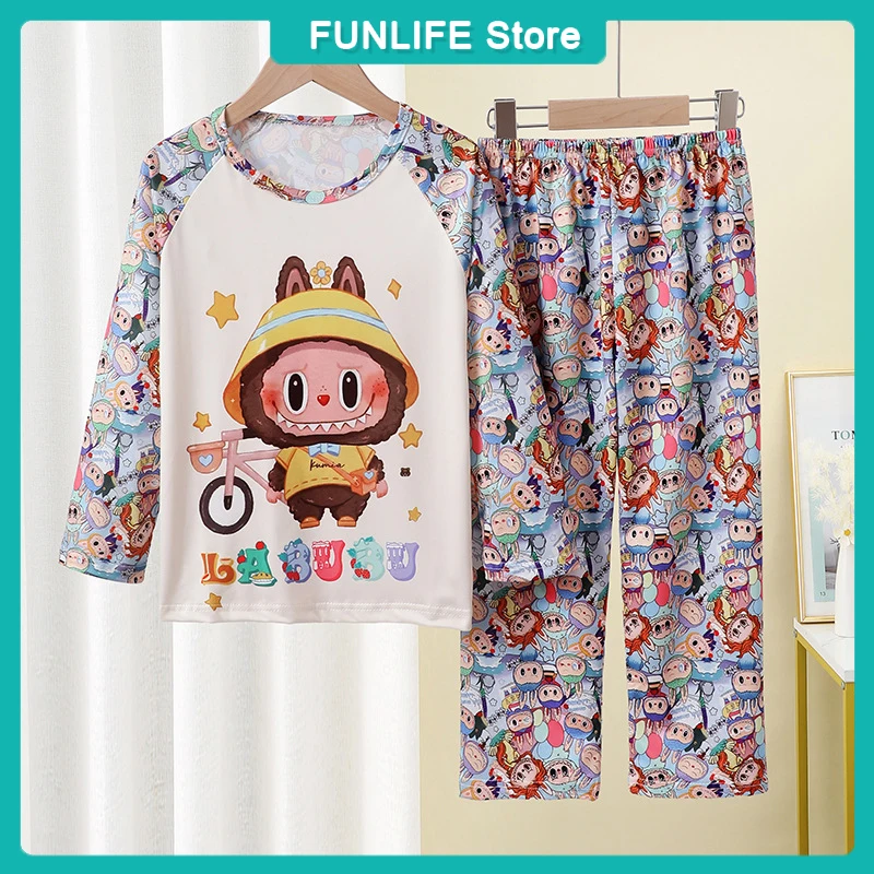 Пижама с рисунком Labubu детская одежда для сна комплект длинными рукавами