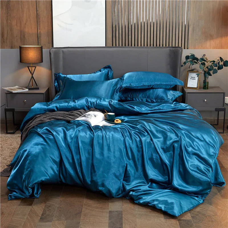 

Four Pieces Bed Set Luxury Mulberry Silk Duvet Cover Bedding Sheet 2 Pillowcases Set Solid Color 25 Momme Bed Linens Bedclothes