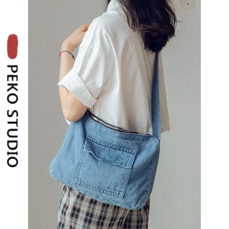 

Women's Bag Shopper Totes Large Capacity Female Designer Shoulder Fashion Denim Simple Solid Shopping Travel Handbags For Women
