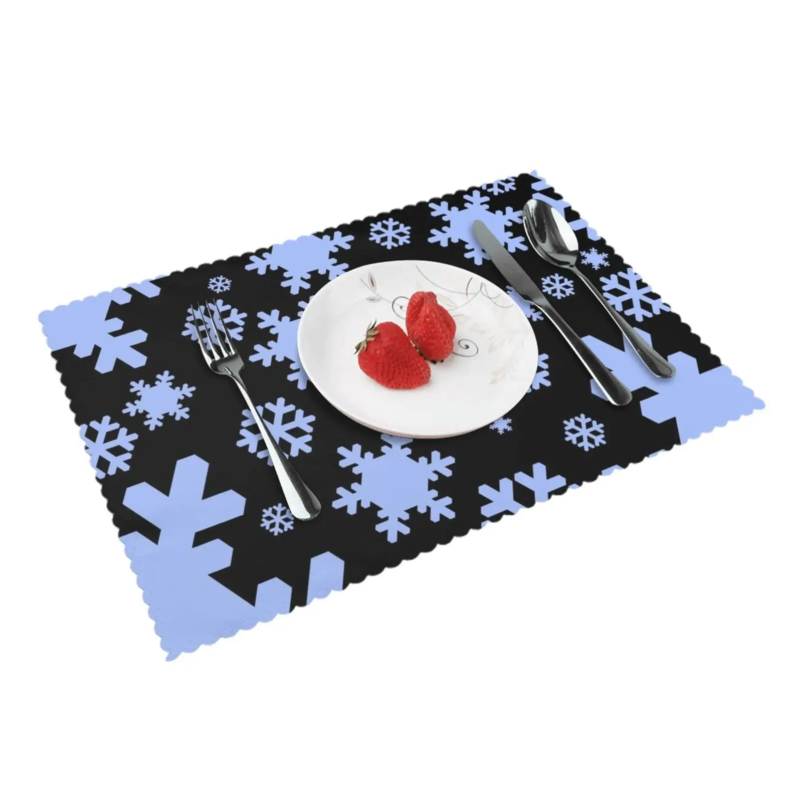 

Black Christmas Kitchen Accessories Snowflakes Place Mat Set of 4 Single Side Printed 12x18 Inch Strong Heat Resistance