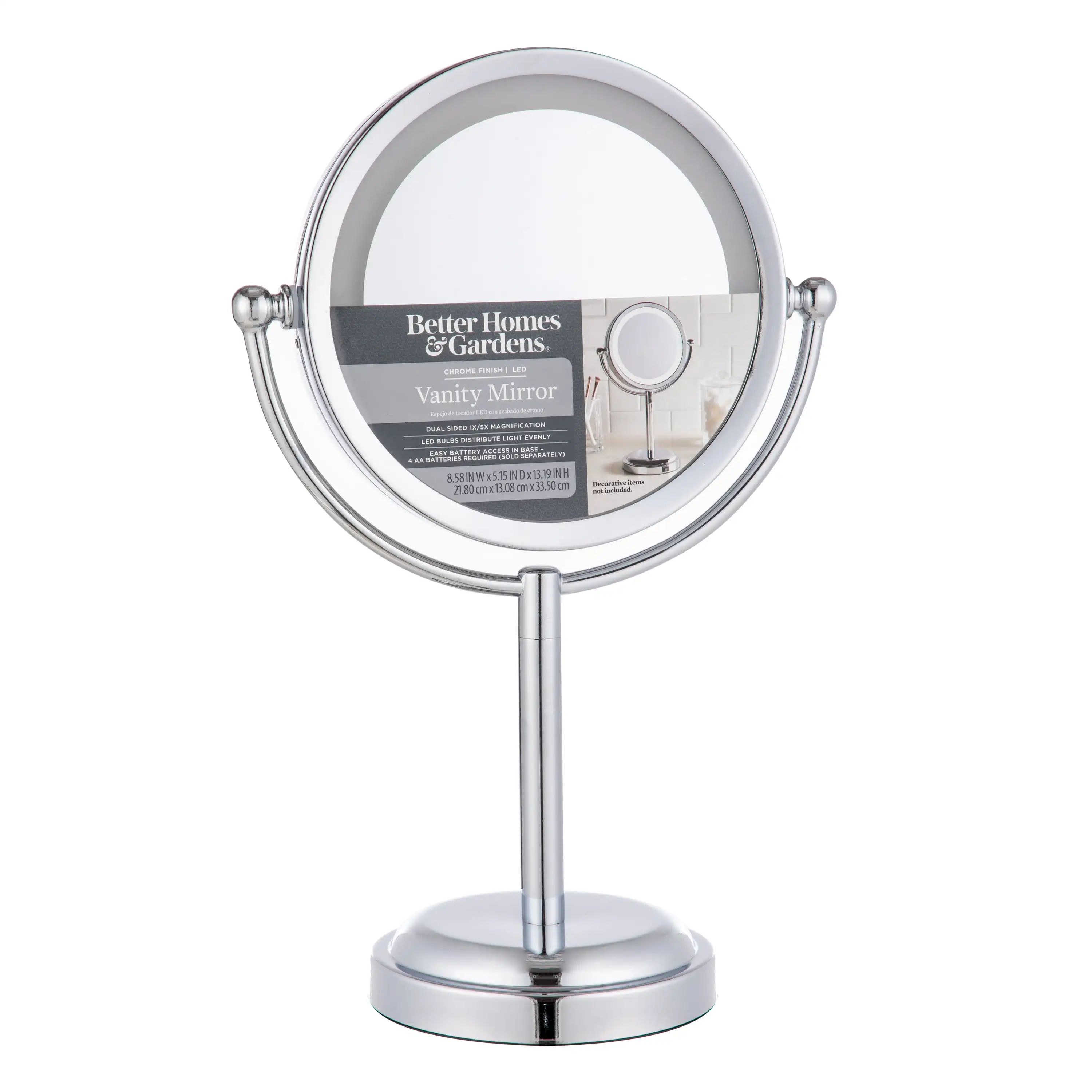

Freestanding Round LED Lighted Vanity Mirror, Chrome
