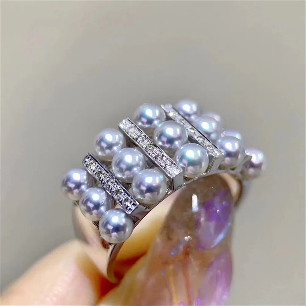 

DIY Pearl Accessories S925 Sterling Silver Jewelry Multi Bead Gorgeous Ring Empty Set Fit 4-4.5mm Beads