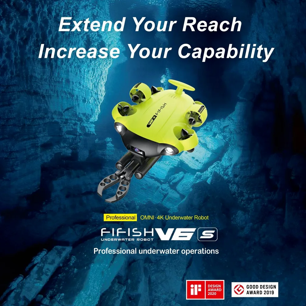 

FIFISH V6S 4K UHD Underwater Drone with Robotic Arm Claw+VR Box+100M Cable+4000lm LED+Smart Remote Control Vs V6 / Chasing M2