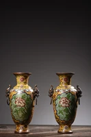 9 tibetan temple collection old bronze cloisonne enamel floral pattern animal head vase a pair bottle appreciation town house