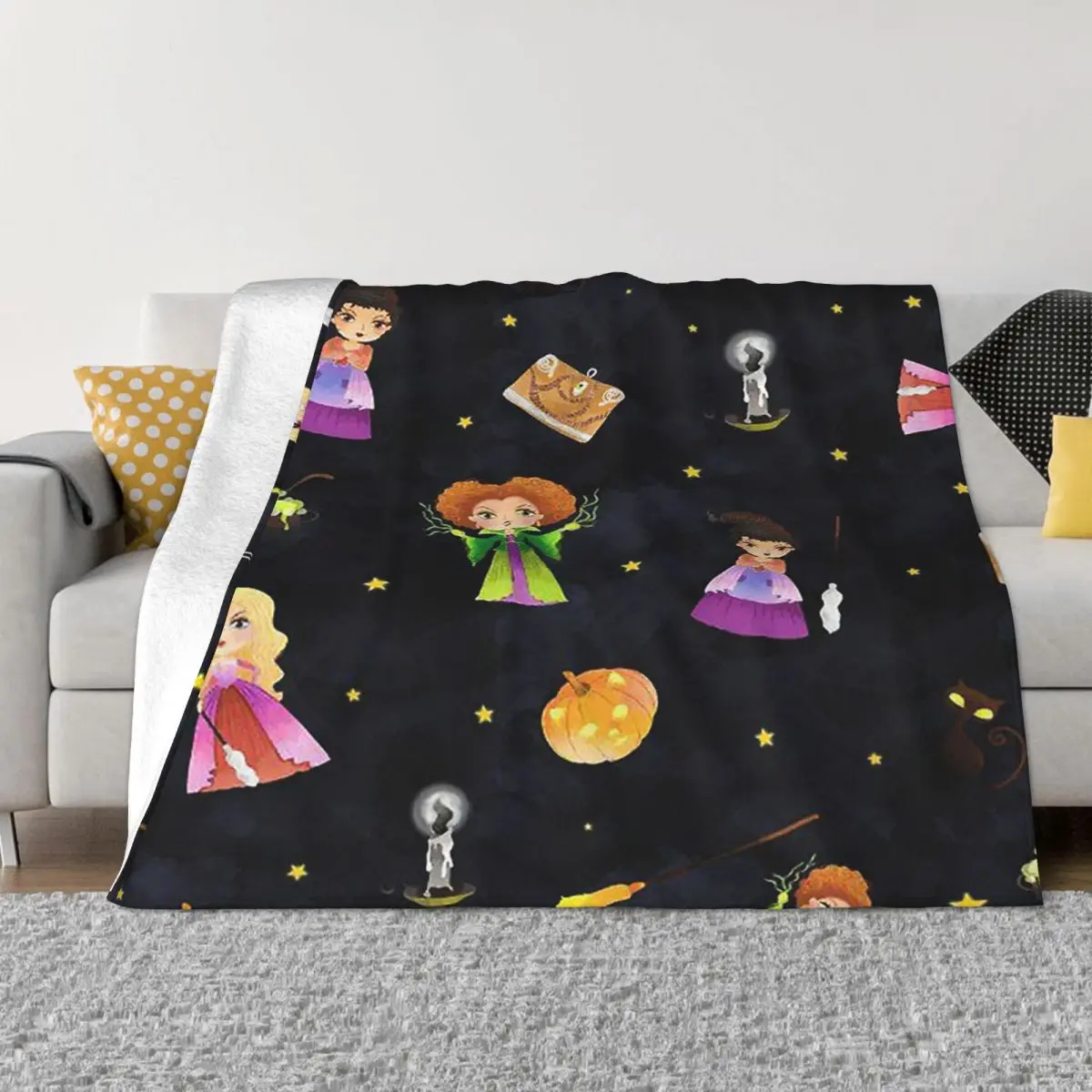 

Witches Halloween Blanket Fleece Print Horror Film Breathable Lightweight Thin Throw Blanket for Sofa Travel Rug Piece