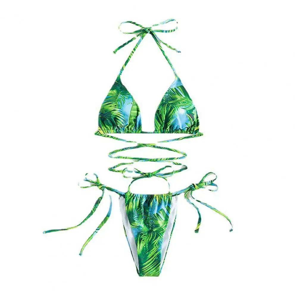 

Super Soft Washable Tie Side Leaf Print Summer Female Swimsuit for Pool Party