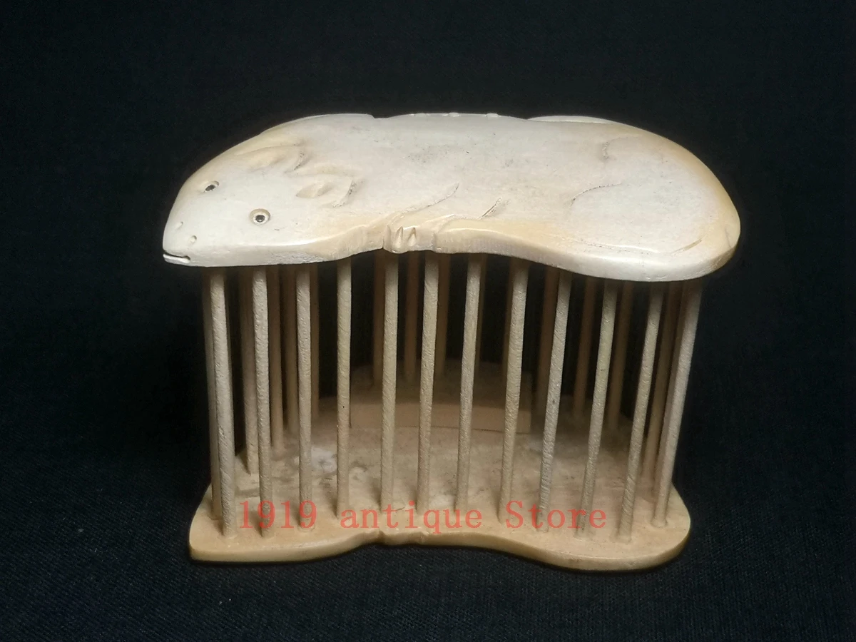 

1919 Chinese ox bone Hand Carved Lovely Mouse Cricket Cage family Decoration gift Collection