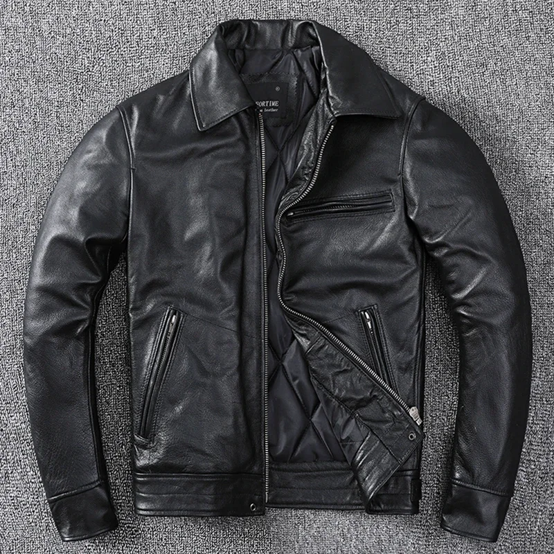 Черная классическая куртка Mulholland Dr. из натуральной кожи мужская хлопковая