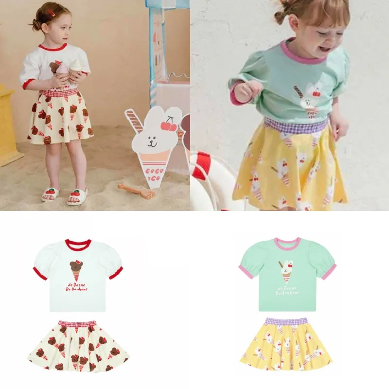 Юбка-футболка для девочек Новинка лета 2022 милая хлопковая юбка с короткими