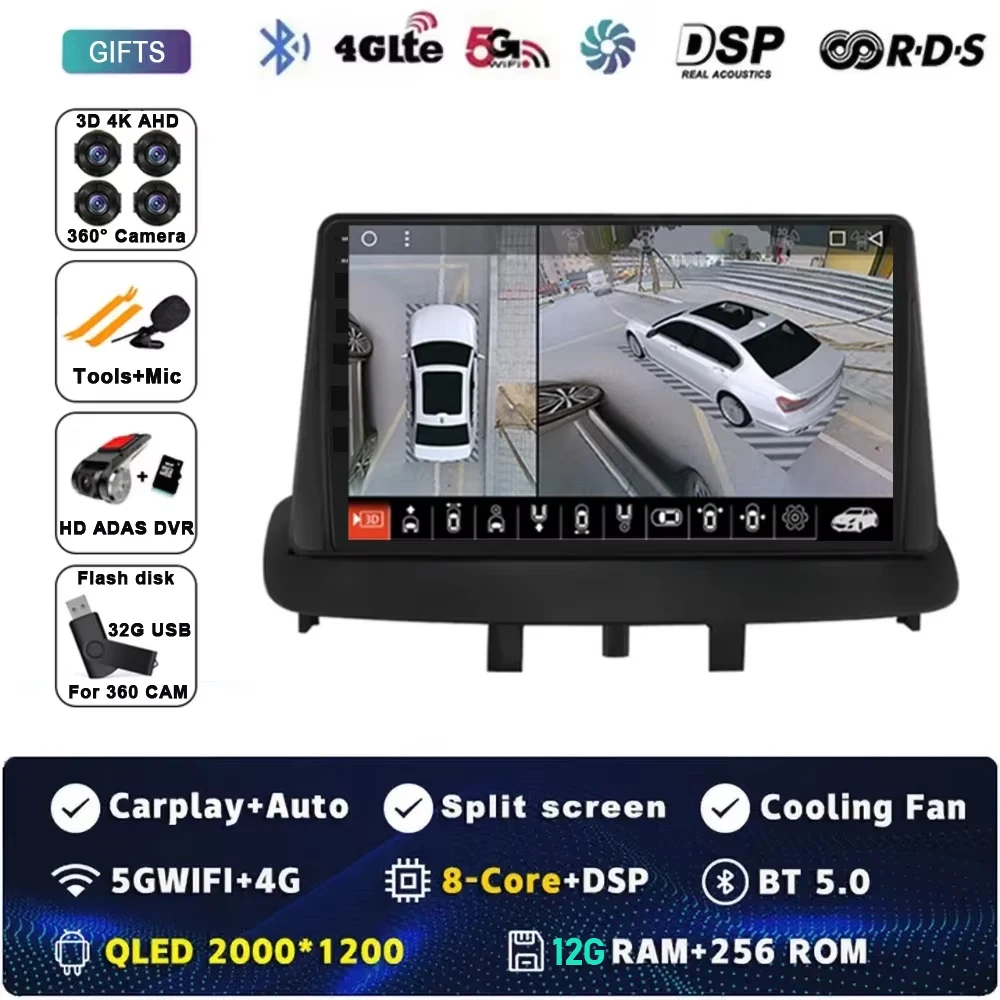 Android 15 для Renault Megane 3 Fluence Samsung SM3 2008-2014 Carplay Автомобильный радиоприемник Навигация GPS Мультимедийный плеер Wi-Fi + 4G BT
