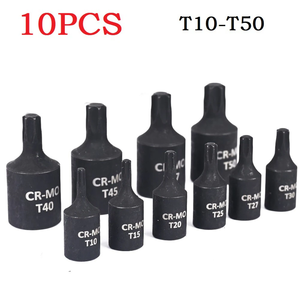 

10Pcs Torx Screwdriver Bit 1/4 3/8 Inch Socket Adapter T10 T15 T20 T25 T27 T30 T40 T45 T47 T50 For Ratchet Wrenches Hand Tool