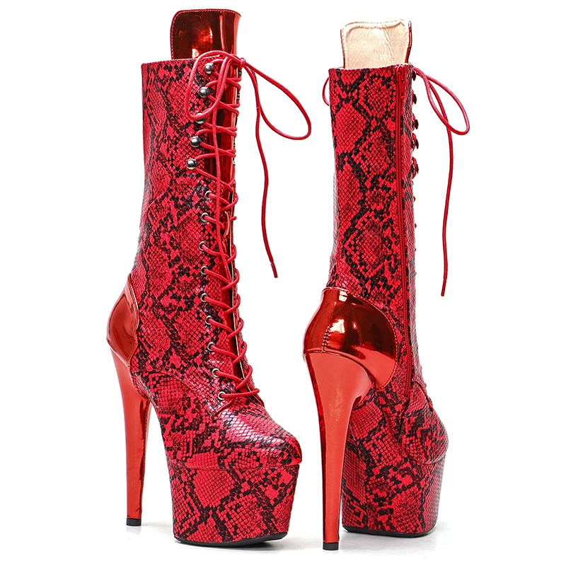 Leecabe 17CM/7inches  snake PU Upper  Pole dancing shoes High Heel platform Pole Dance boot