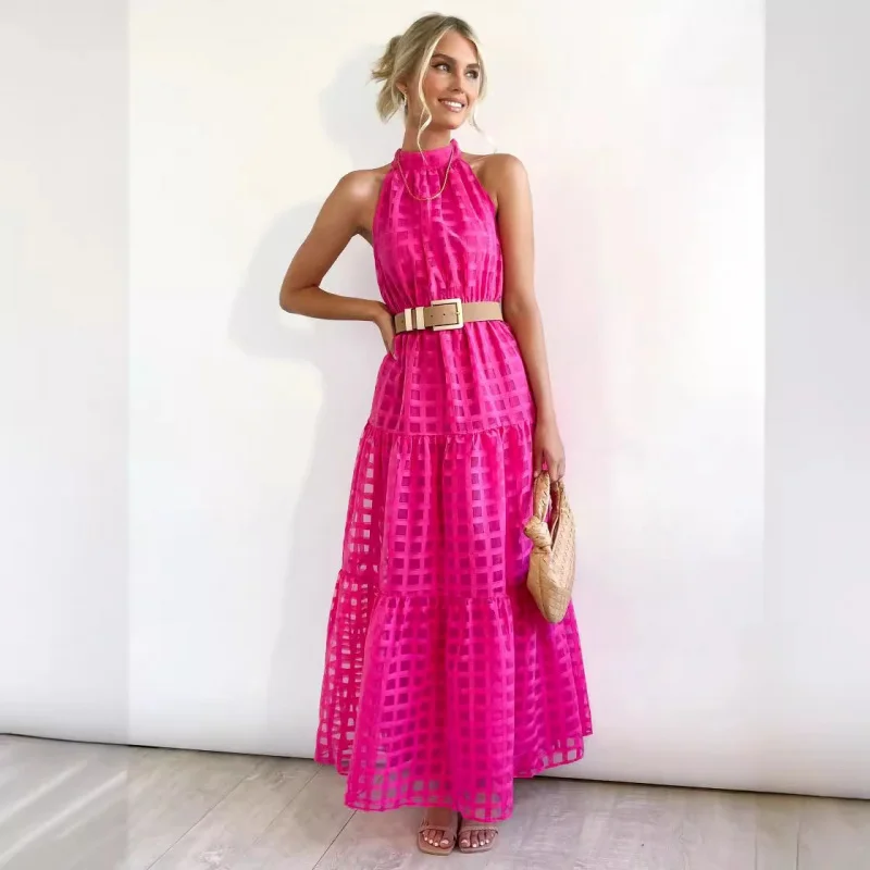 Новинка весна-лето 2024 модное однотонное платье с лямкой на шее повседневное