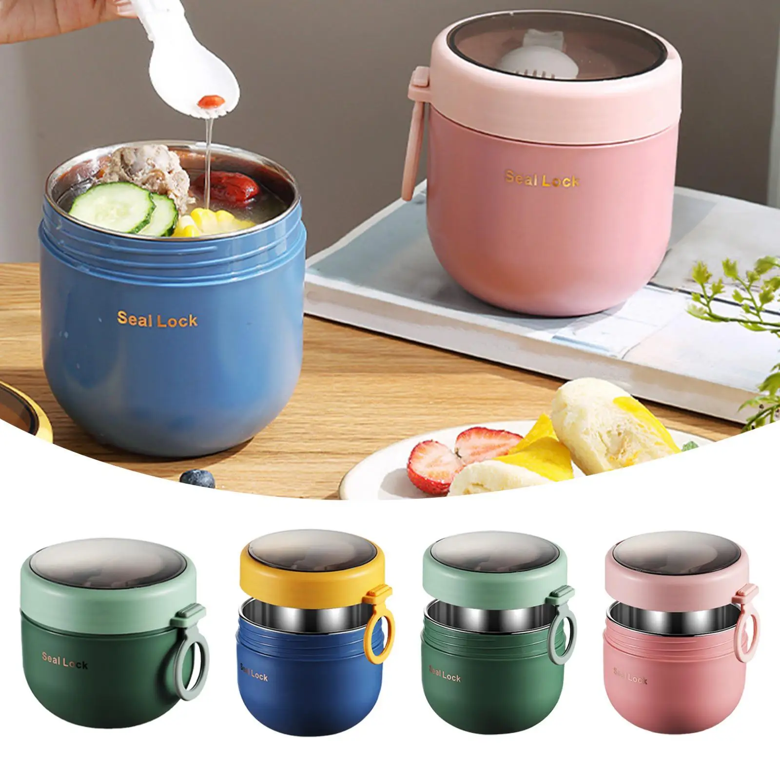 

600ML Stainless Steel Lunch Box Hot Food Flask Soup Storage Vacuum Thermal Jar Containers Bento Lunch Box For Kids