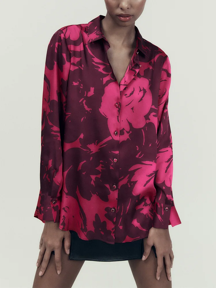 

Shirts For Women 2023 Fashion Elegant Vintage Print Shirt Ladies Tops Spring Autumn Button Up Lapel Collar Long Sleeve Shirt Top
