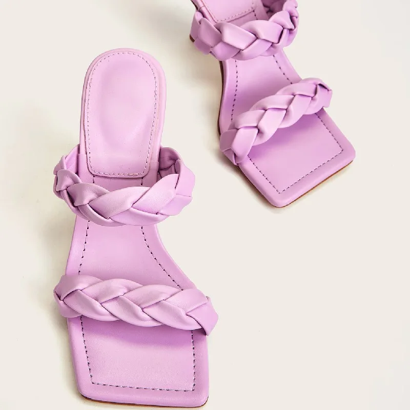 2022 Slides Sandals Ladies Slippers High Heels Women Pumps Casual Outside Square Toe Purple Female Shoes Women Flip Flops