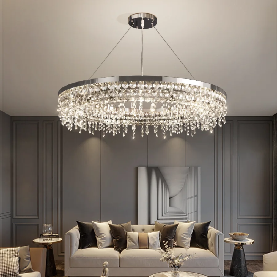 

Современная роскошная хрустальная светодиодная люстра, круглый светильник для украшения гостиной, подвесные осветительные приборы для ви...