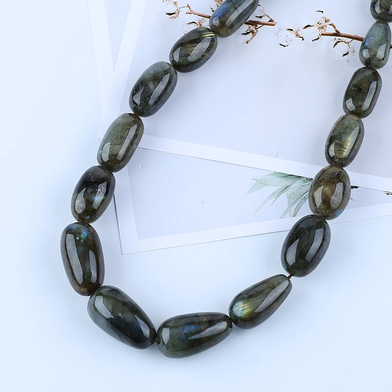Natural Stone Labradorite Necklace Accessories 82cm,225g Beauty Jewelry For Moving Pendant Beads