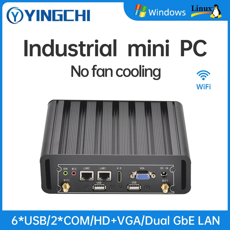 YINGCHI Mini PC Intel i3 4005U/5005U i5 4278U/5200U i7 4578U/ J4125 J6412 Fanless Dual LAN 2*RS232 Micro Industrial Computer