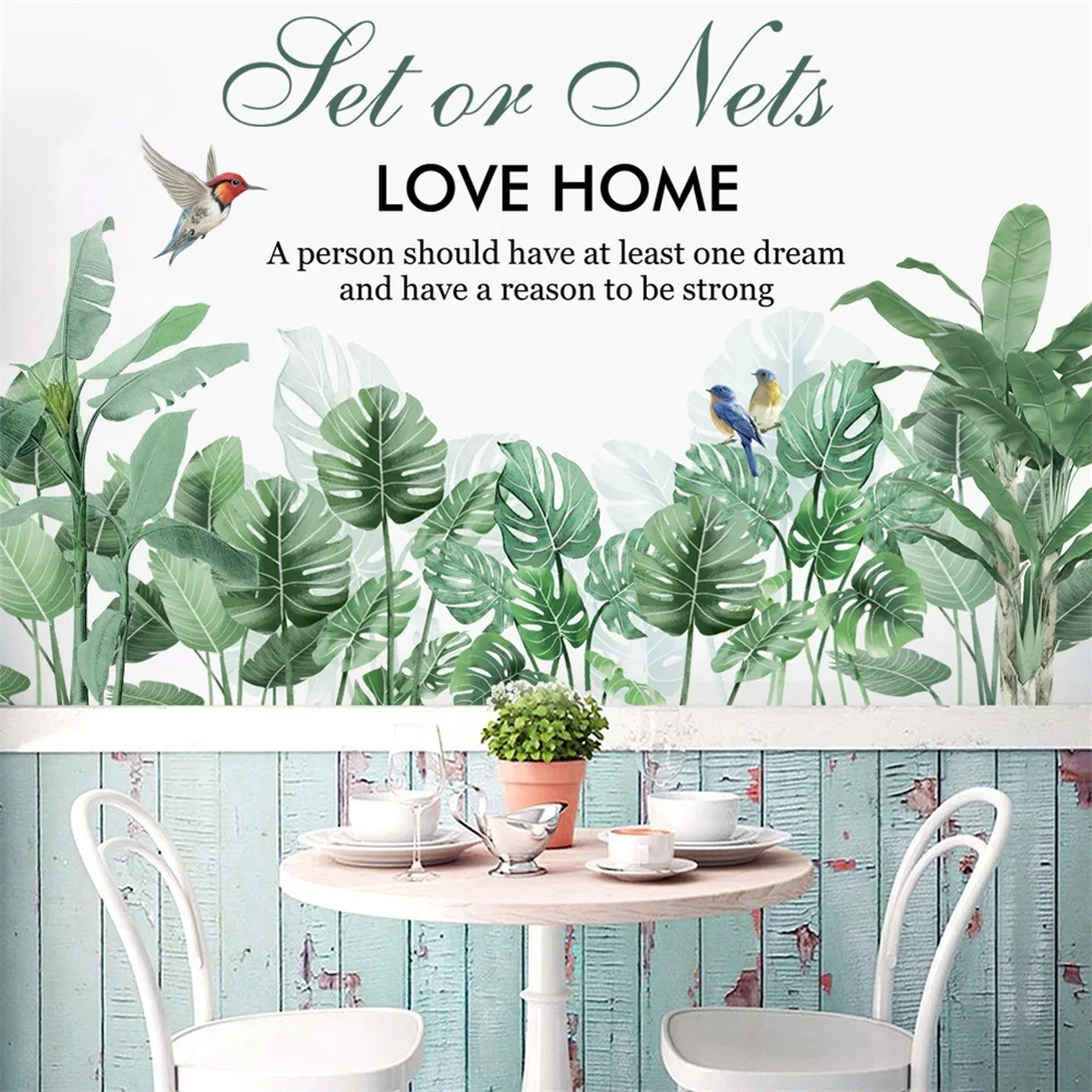 Скандинавские зеленые растения лист птица настенные буквы наклейки для гостиной