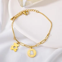 cute shell teddy bear charm bracelet for women men stainless steel beads chain wrist bracelets femme fashion couple jewelry gift