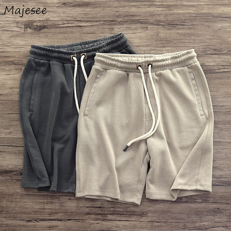 

Men Casual Shorts Loose All-match Solid Simple Korean Style Popular Bottoms Knee-length Students Fashion Retro Summer New Design