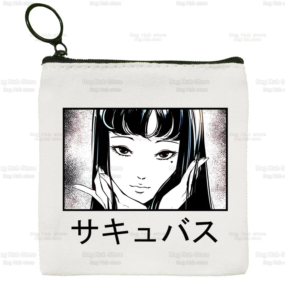 

Junji Ito Cartoon Solid Color Canvas Tomie Horror Anime Coin Purse Small Zipper Terror Japanese Manga Key Bag Hand Gift Bag