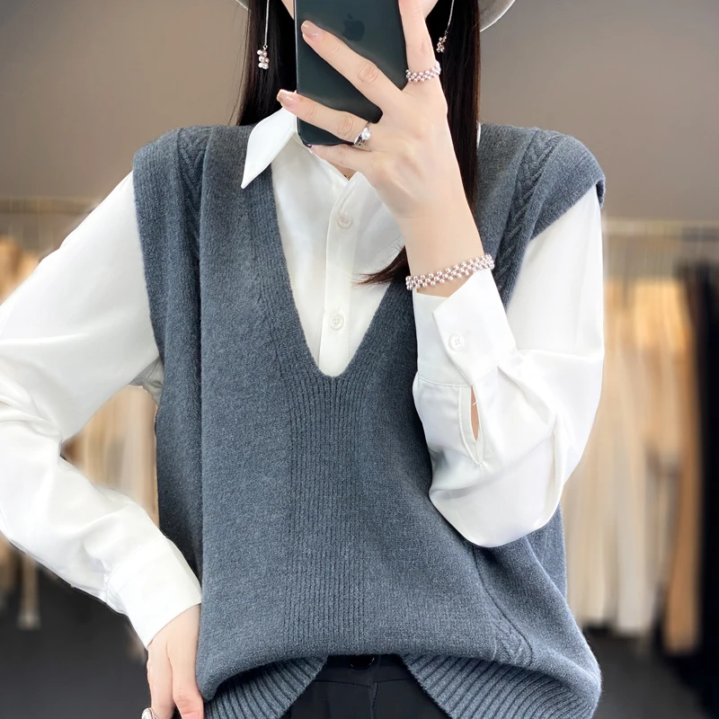 Женский Однотонный пуловер без рукавов свободный Жаккардовый трикотажный жилет