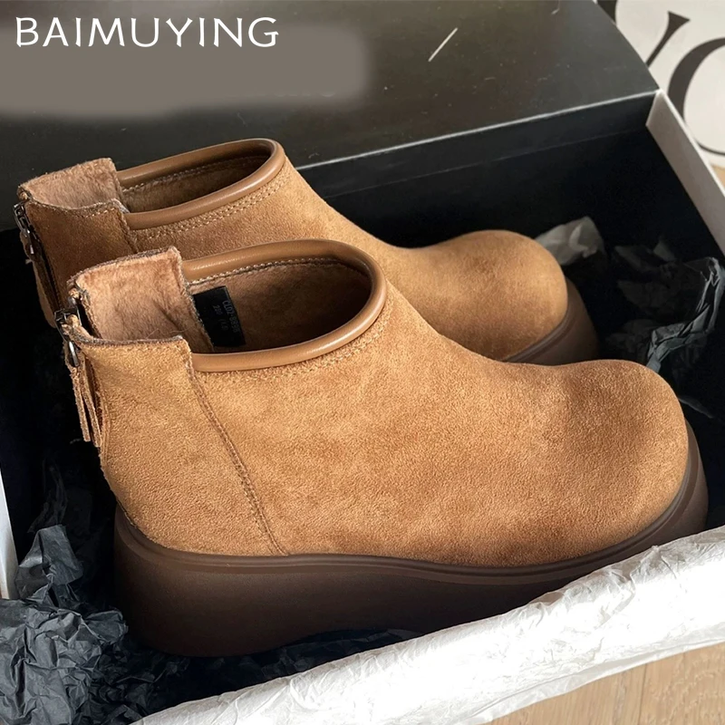 Замшевые женские ботильоны на платформе модная повседневная обувь плоской