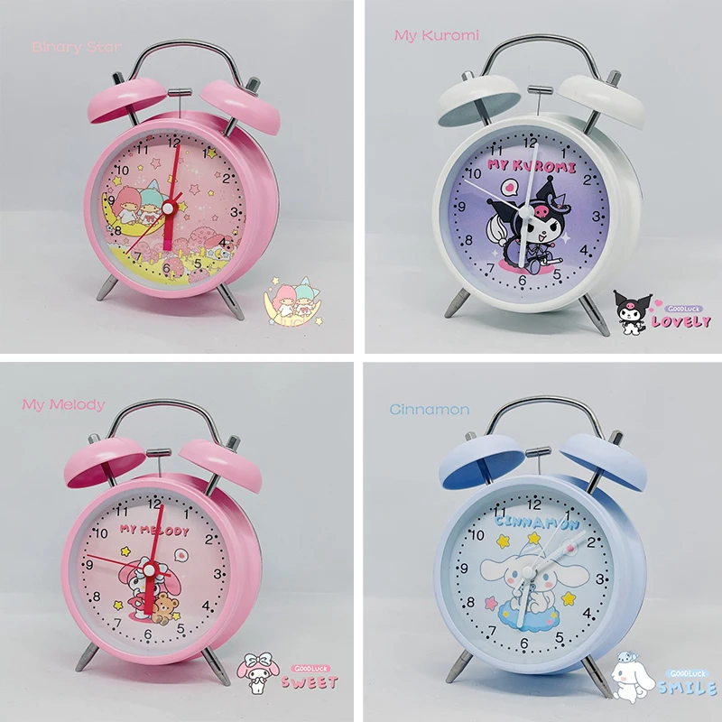 New Sanrio Cinnamoroll Hello Kitty My Melody Anime Cartoon Mini Ringing Alarm Clock Student Bedroom Bedside Mute Walking Alarm