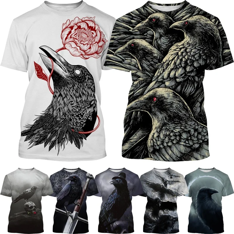 

New Crow Blackbird 3D Printed T-shirt Men's Fashion Casual Animal Harajuku Street Short Sleeve Top