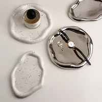 ceramic silver plated plate jewelry dish necklace ring storage tray luxurious dinner plate kitchen living room decoration plate