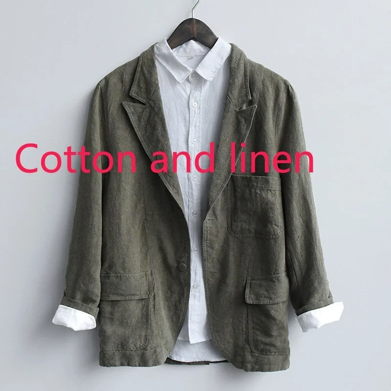 New Arrival Fashion Linen Suit Men Cotton Single Breasted Casual Blazers Men Suits Coat Size S M L XL XXL