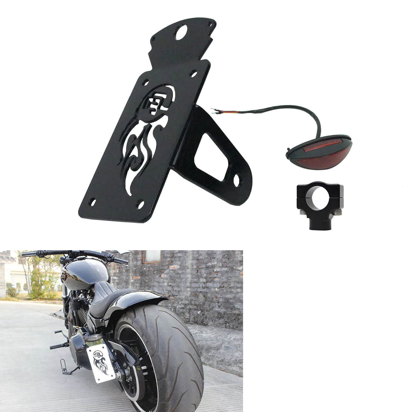 

Black Vertical Integrated Side License Plate Mount Bracket Assembly With Red Brake Light For Harley Davidson