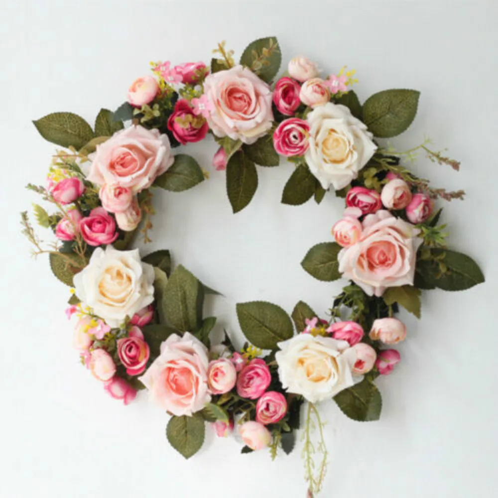 

Гирлянда из искусственных пионов, изящная роза, Камелия, венок с розами, подвесной Декоративный Круглый венок для свадебной вечеринки, 35 см