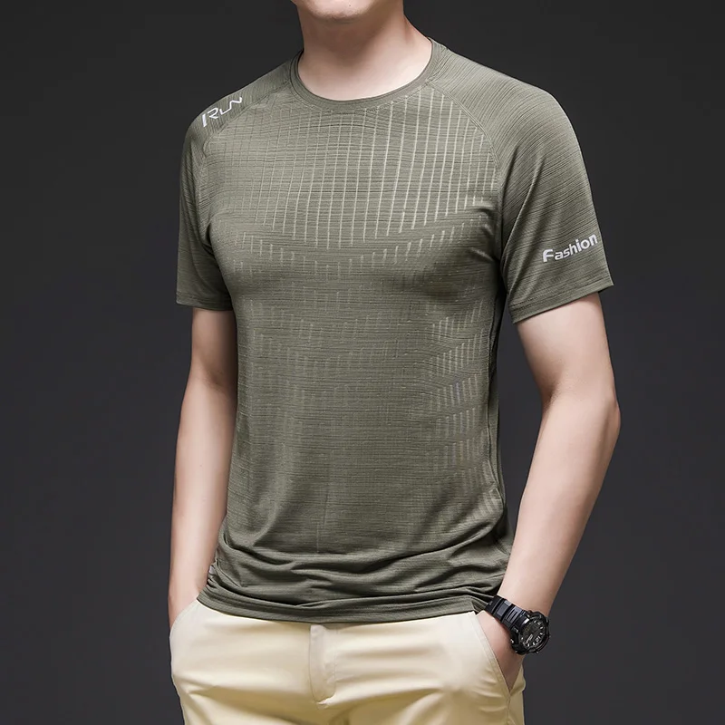 2022 quick-drying clothes men short-sleeved outdoor running loose summer thin breathable ice silk sports T-shirt men