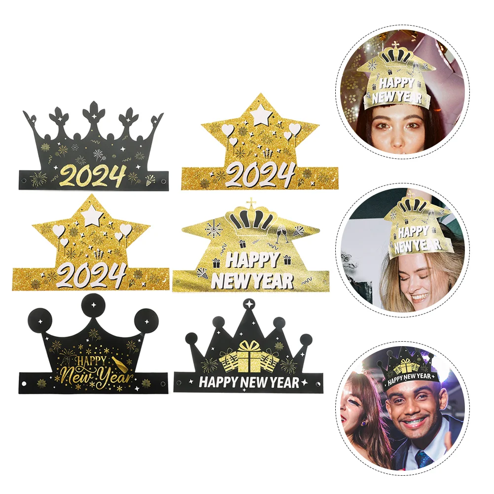 

12pcs Paper Crowns Happy New Year Caps New Year Crowns Hats Celebration Party Crown Paper Hats
