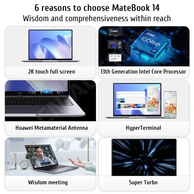 HUAWEI  MateBook 14 Laptop 2023 Intel Core I7-1360P I5-1340P 16G/32GB 512G/1TB SSD Xe Graphics 14″ 60Hz Touch Screen Notebook PC 2