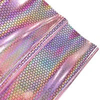 hexagon design printed holographic rainbow laser faux leather fabric sheet for shoebagbowdiy accessories 30135cm leatherette