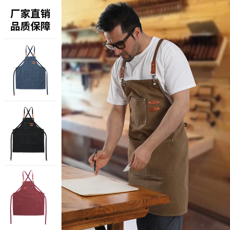 

[]Thickened canvas apron gardening waterproof Coffee Salon work apron