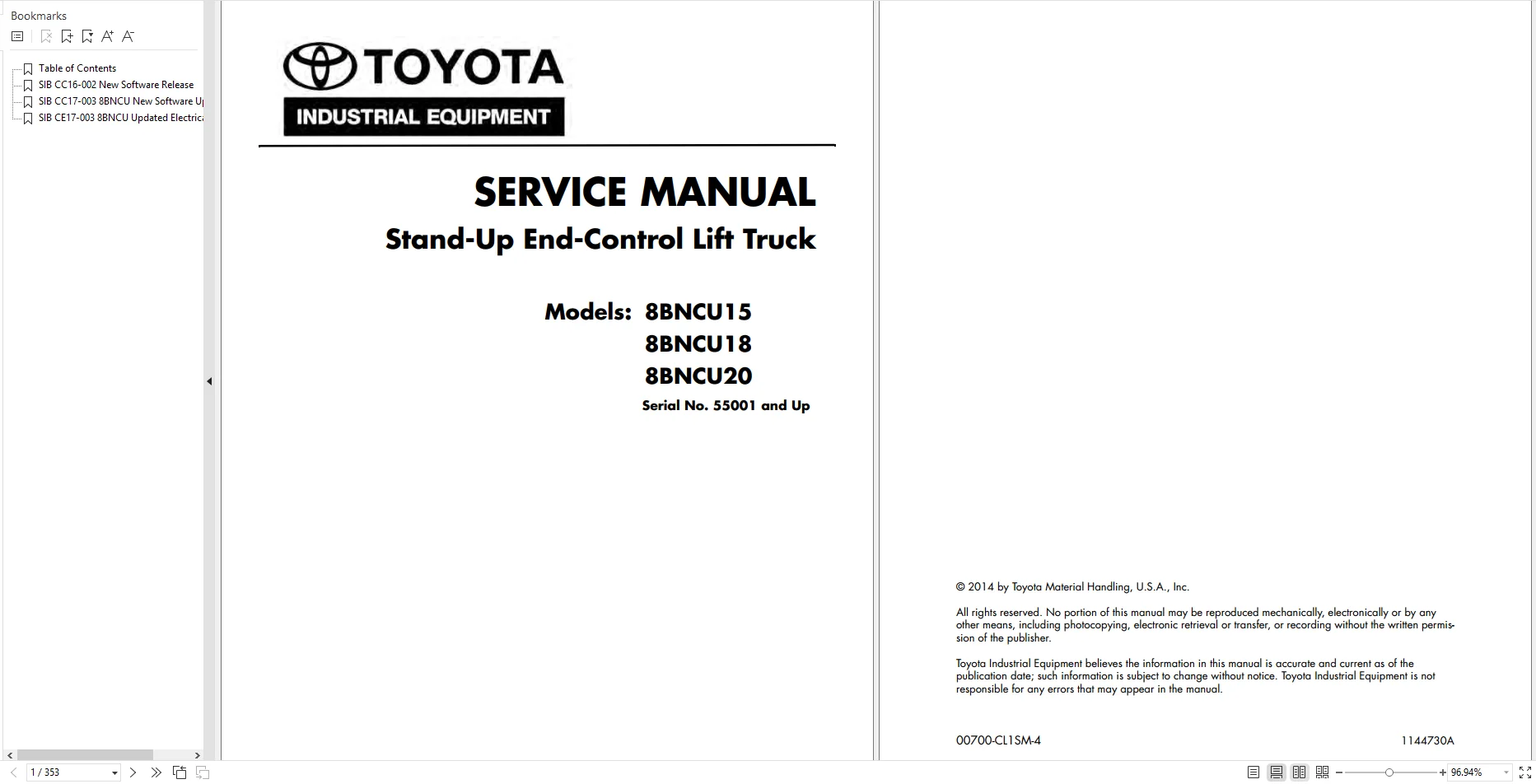Для вилочного погрузчика Toyota 16 5 ГБ PDF 2022 руководства по ремонту каталог деталей и