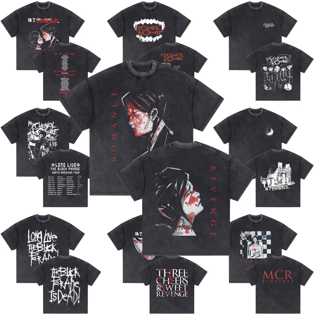 Фото Ограниченная серия в стиле панк-группа My Chemical Romance Three Cheers for Sweet Revenge, винтажные футболки для мужчин и женщин, футболки большого размера в стиле рок №1