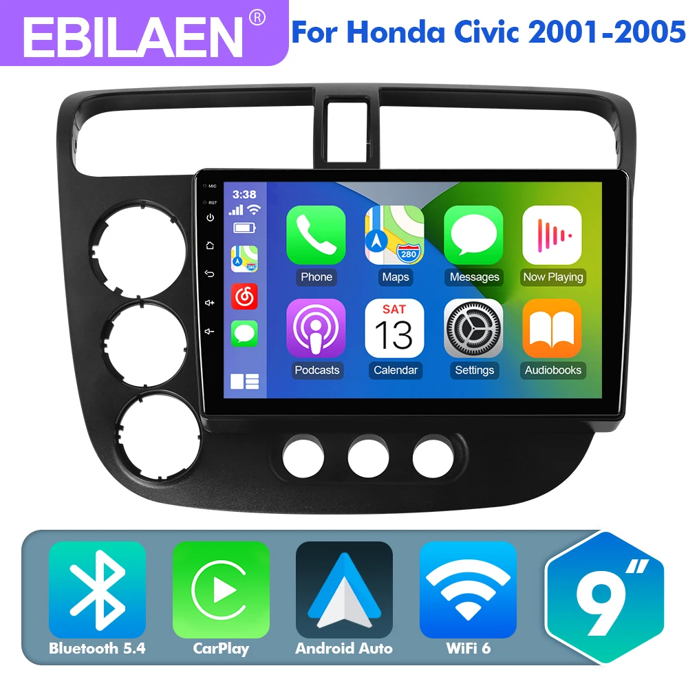 Автомобильное радио EBILAEN Android 13 для Honda Civic 7 2000-2006 LHD 2din мультимедийный плеер