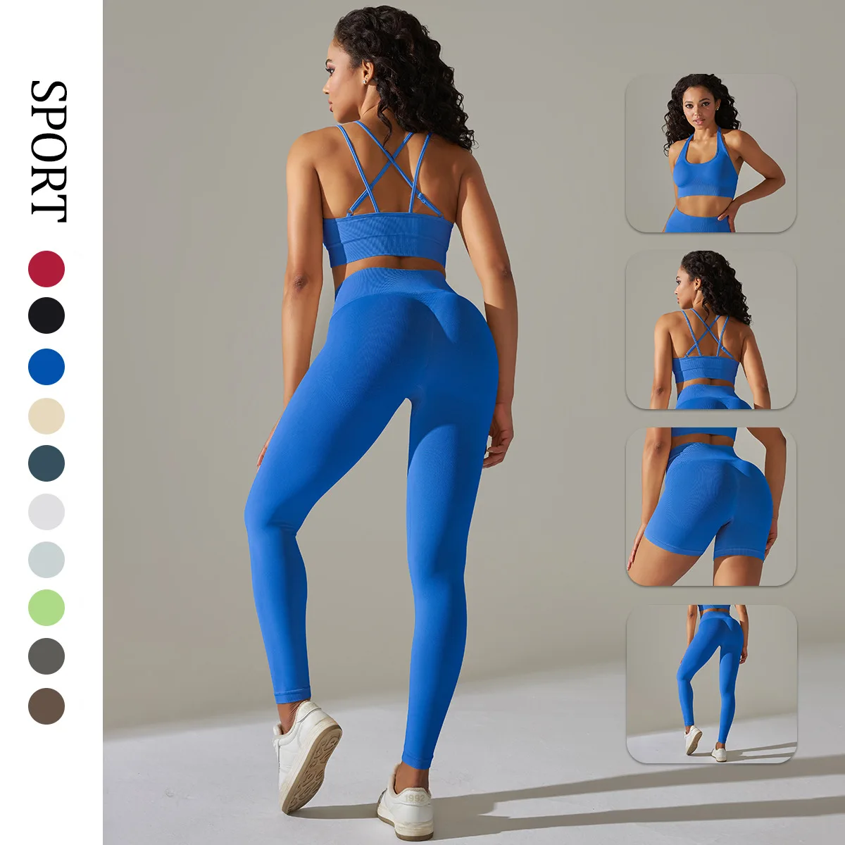 2023 New Gym Set Women Sport Top Leggings Two Piece Yoga Set Seamless Short Suit Sexy Backless Bra Workout Clothes Summer Outfit