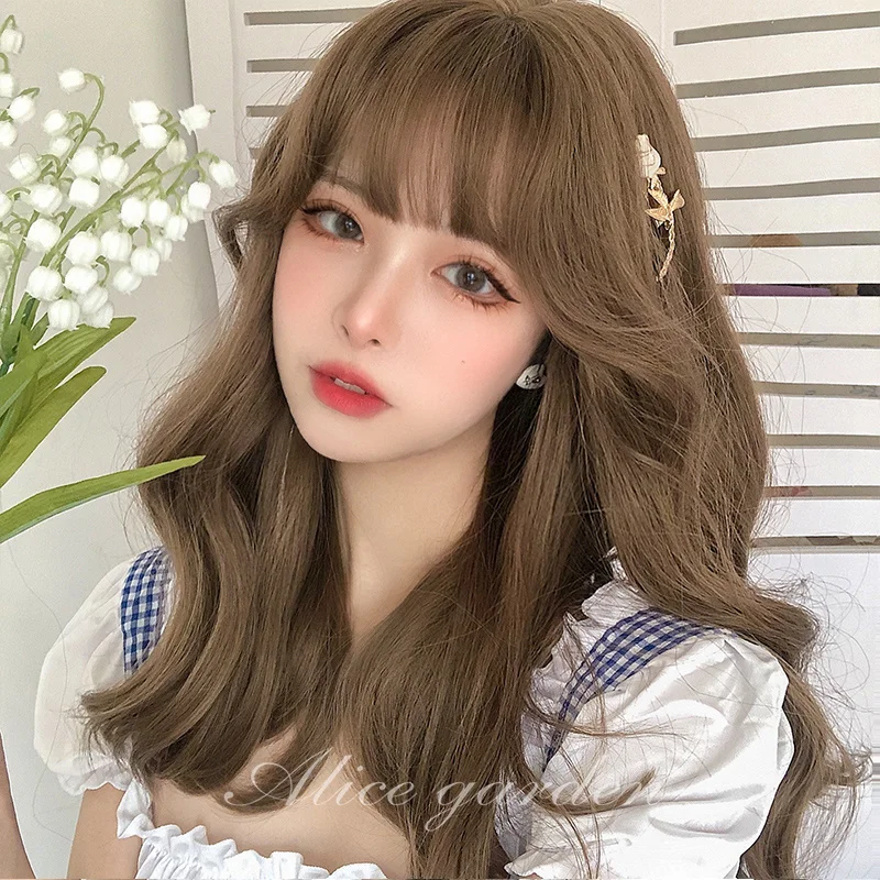 

Wig Long Curly Hair Internet Celebrity Lolita Japanese Natural Straight Bangs Realistic Wig Full-Head Wig JK Wig Long Hair