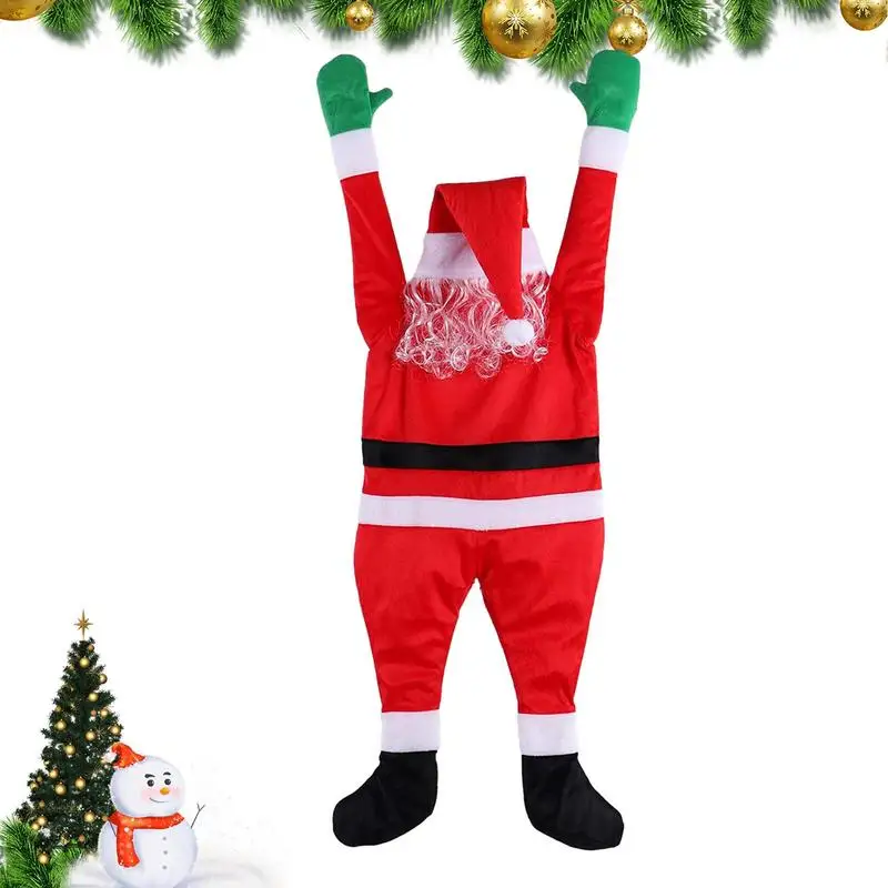 

Santa Claus Climbing Window Christmas Roof Hanging Wall Santa Claus Suit Flannel Santa Claus Outdoor Christmas Decorations Door