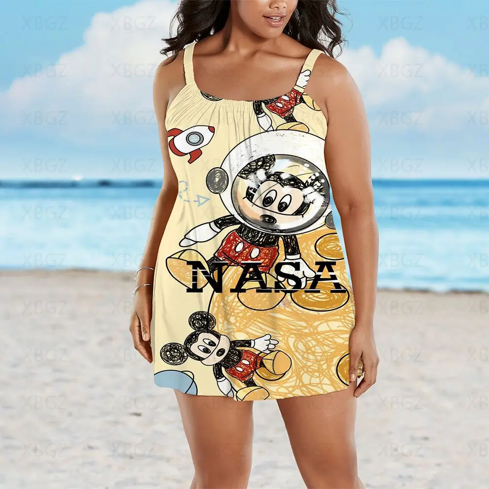 Plus Size Summer Outfits Dresses Cartoon Women's Free Shipping Sling Woman 2022 Minnie Mouse Mickey Loose Boho Sleeveless Print