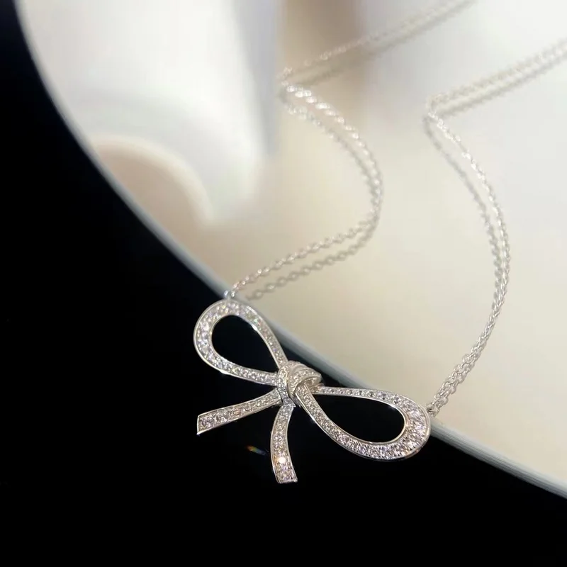 Elegant and fashionable bowknot zircon necklace with original high quality logo exquisite women's holiday gift