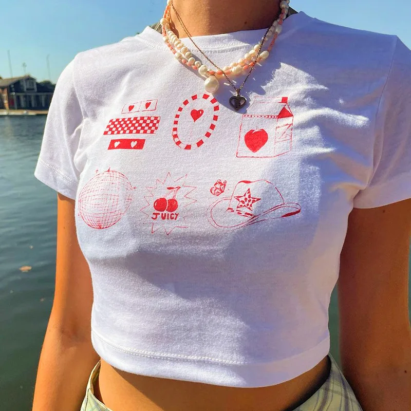 

Женская футболка с коротким рукавом, круглым вырезом и принтом