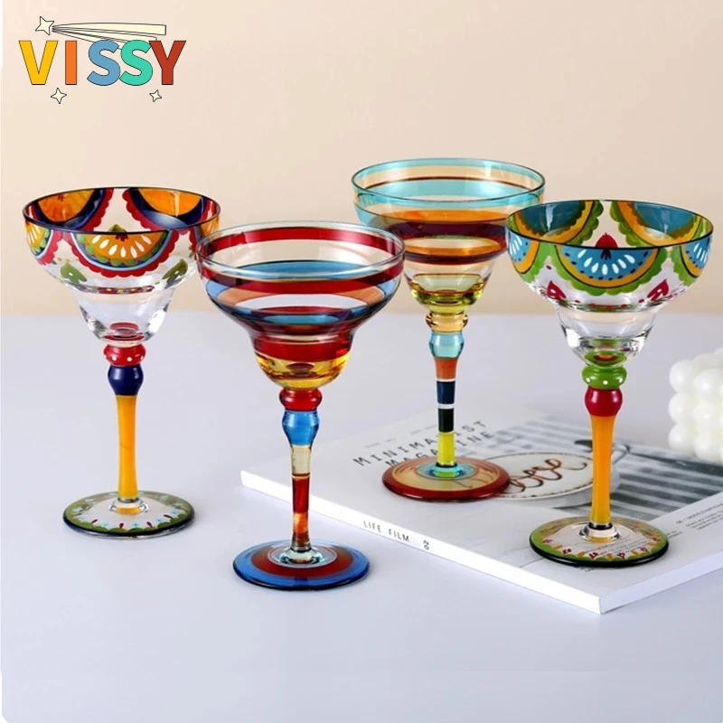

270ml Creative Margarita Wine Glasses Handmade Colorful Cocktail Glass Goblet Cup Lead-free Home Bar Wedding Party Drinkware Gif